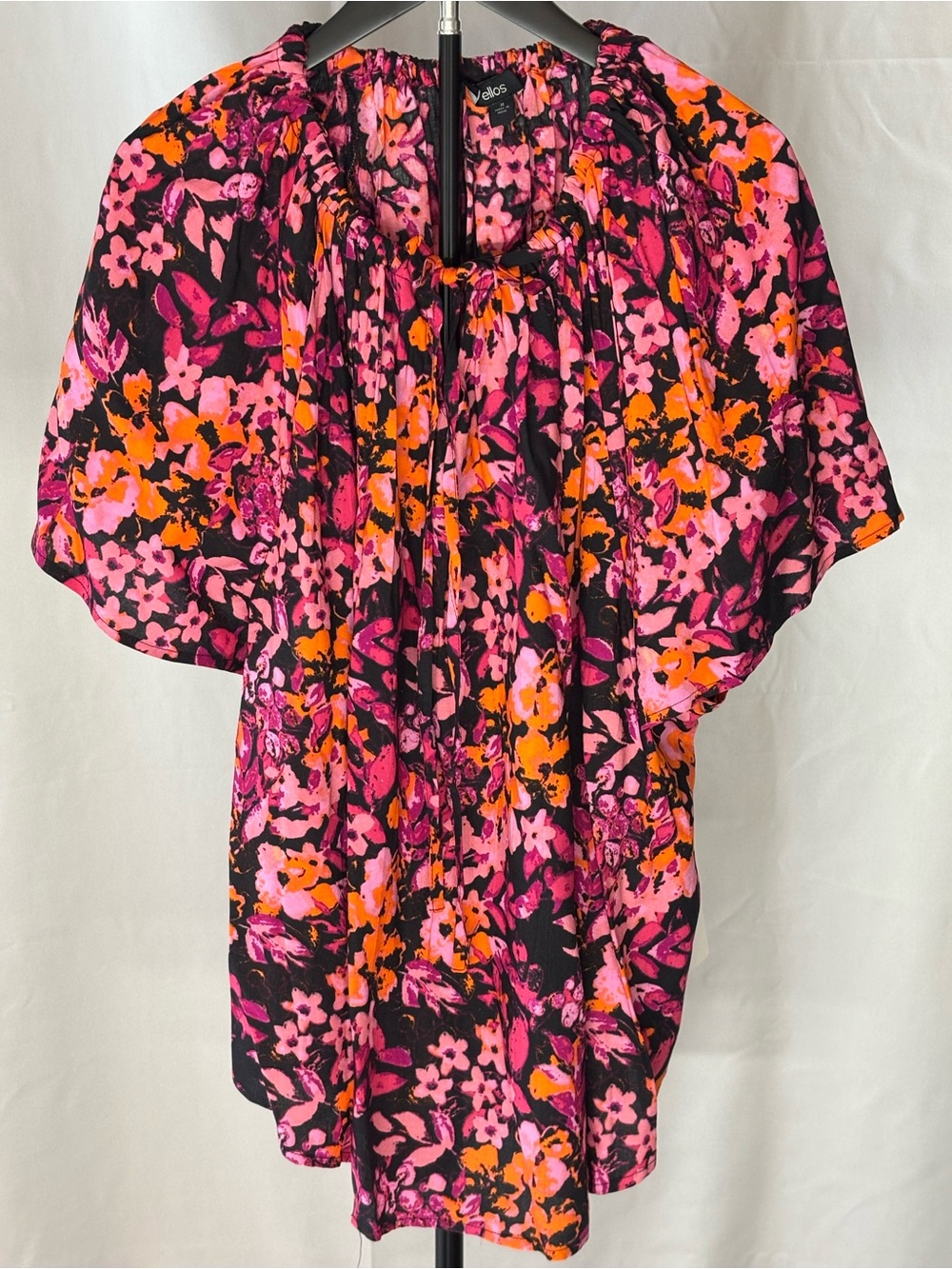 ellos Pink, Orange & Black Floral Blouse Plus Size Short Sleeve